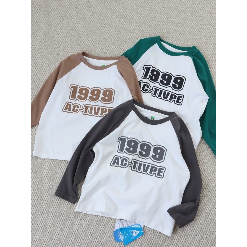 Primavera outono meninos camiseta de manga comprida 110-160 tamanho médio grande crianças carta impressa mangas Raglan m