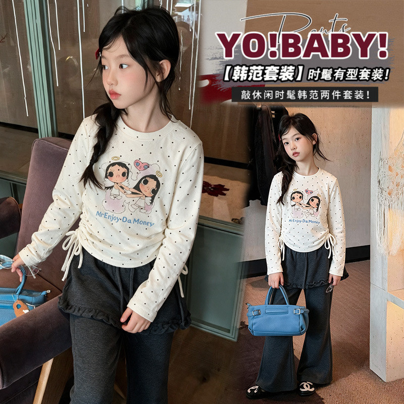 Camiseta de manga comprida estampada de bolinhas de desenho animado para meninas primavera outono 110-160 tamanho SZJH
