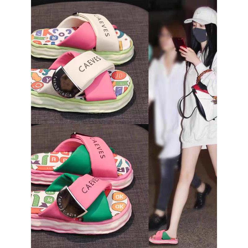 Estilo celebridade influenciador Graffiti chinelos feminino estilo verão exterior usar chinelos de sola grossa Casual pi
