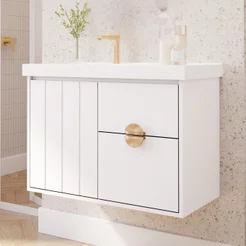 Gabinete para Banheiro 80cm com 1 Porta 2 Gavetas e Cuba de Embutir Salinas Branco