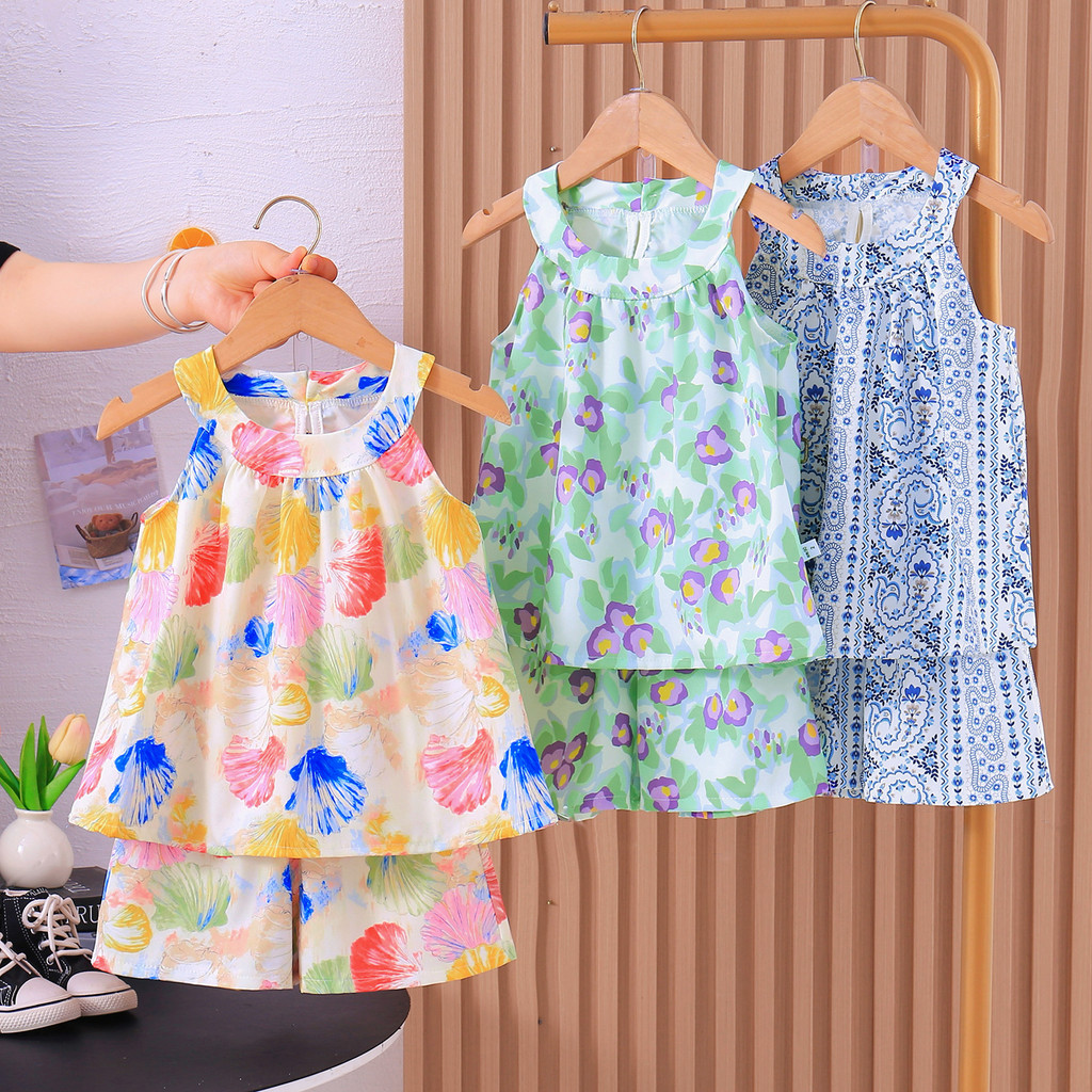 Meninas verão Floral algodão seda estilingue saia estilo férias estilo ocidental saia respirável suor-absorvente Par