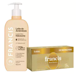 Kit Francis Loção Hidratante Leite De Amêndoas 400ml + 6 Sabonetes em Barra Rosa Branca 90g