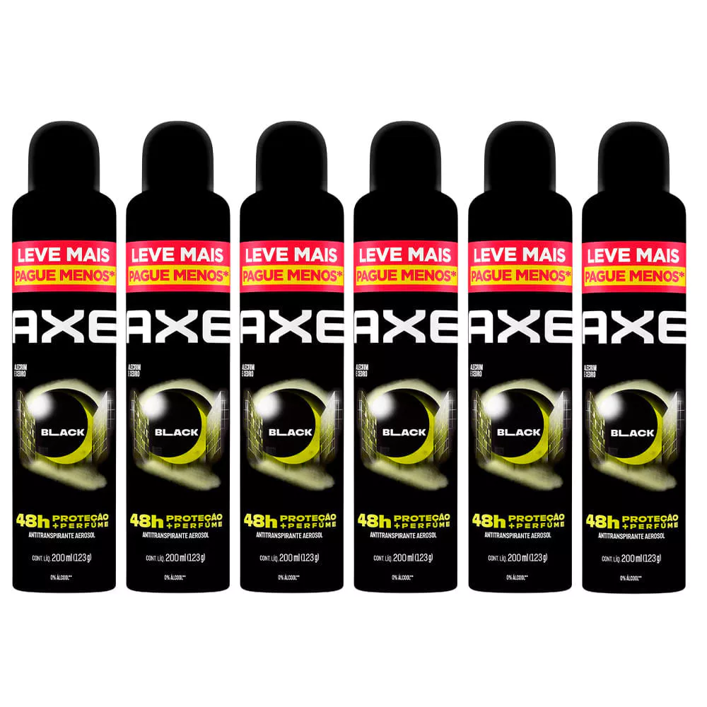 Kit Desodorante Body Spray Aerosol Axe Black 200ml - 6 Unidades