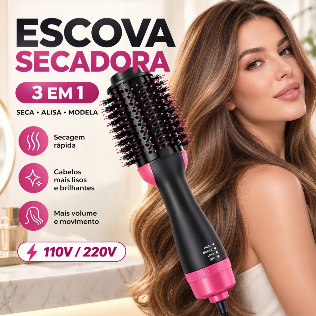 110V/220V Escova Secadora Elétrica Alisadora de Cabelo Prancha Multiuso Ondula Alisa Seca 3 em 1