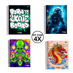 Kit 04 Cadernos Universitário 10 Mat 160 Fls Flow