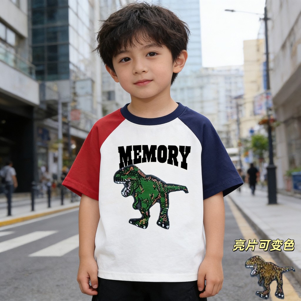 Camiseta de manga curta para meninos de algodão puro verão novo estilo crianças cor-bloqueando meia manga topo duplo lad
