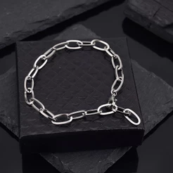 Pulseira Elo Oval Masculina Aço Inox Prata 6mm com Fecho Lagosta