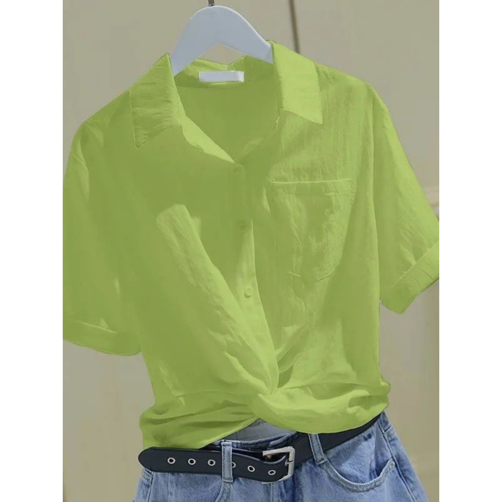 Camisa curta feminina manga curta verão novo estilo versão coreana solta atada camisa branca simples cem camisas