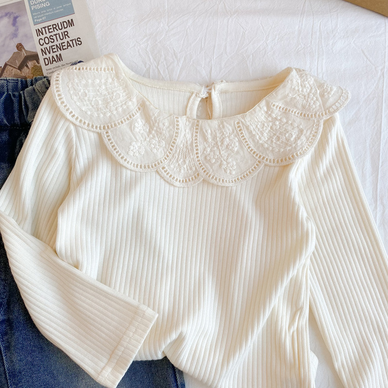 Meninas de manga comprida camiseta de fundo primavera outono novo estilo estilo ocidental princesa roupa interior crianç