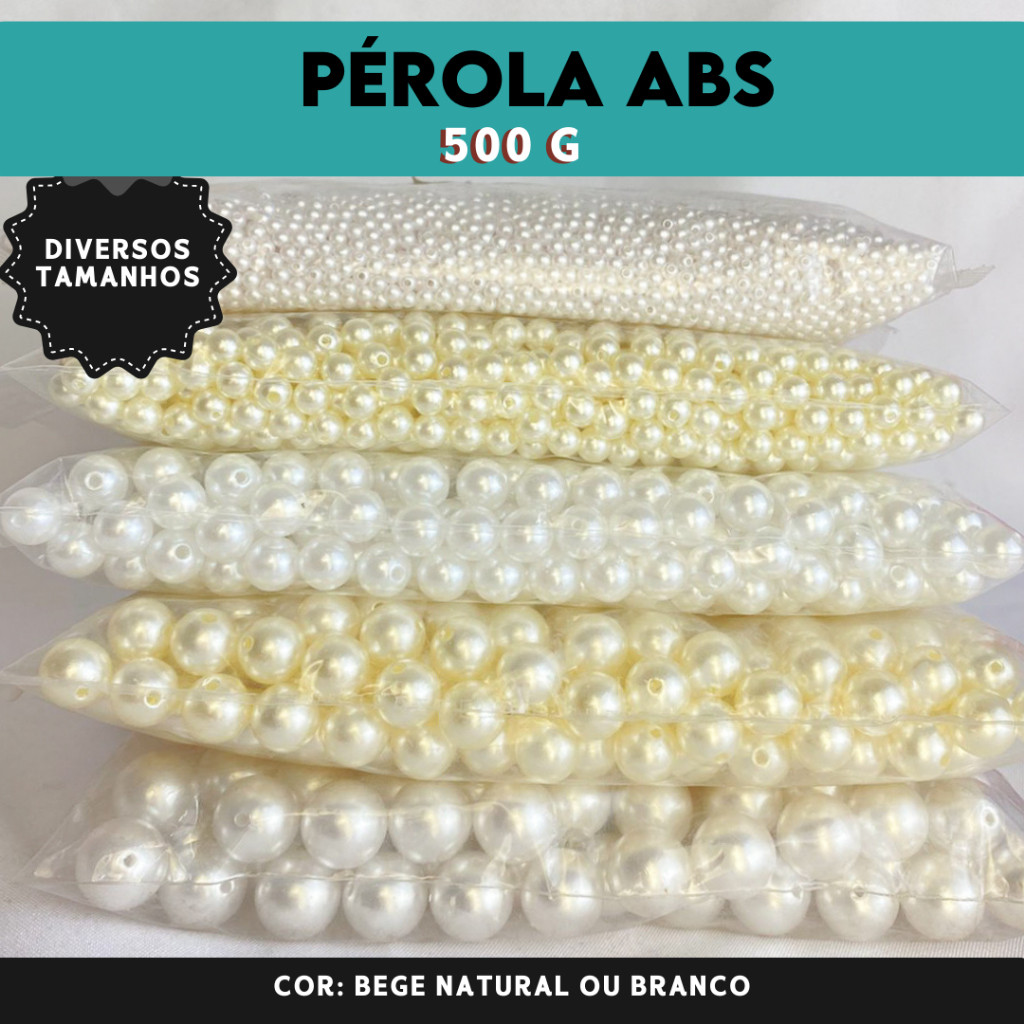 Pérola ABS Inteira Com Furo Para Artesanato - Pacote Com 500 Gramas - CH