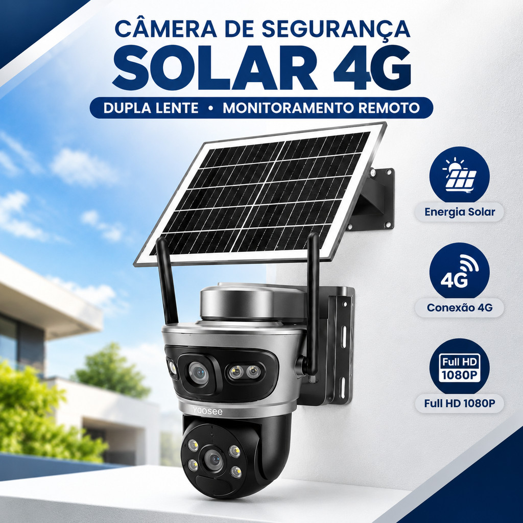 Câmera Solar Inteligente 4G Dupla Tela Vigilância Externa