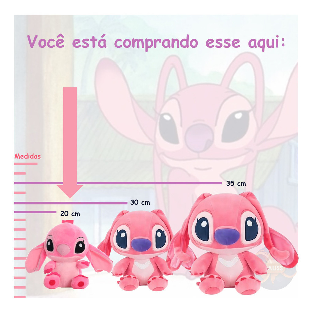 Pelucia Angel Lilo 20 Cm Antialergico Presente Filme Rosa Geenngray — imagem 2 de 2