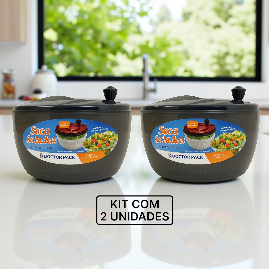 Kit 2 Centrífugas de Salada Fumê 4L – Secador de Verduras e Legumes Manual