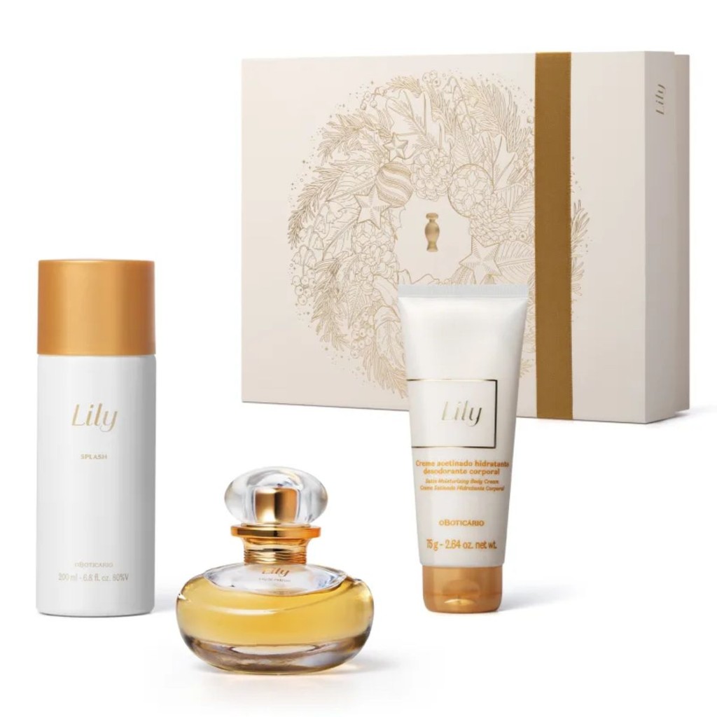 Kit Presente O Boticário Lily Natal 3 Itens – Perfume + Hidratação + Fragrância Floral