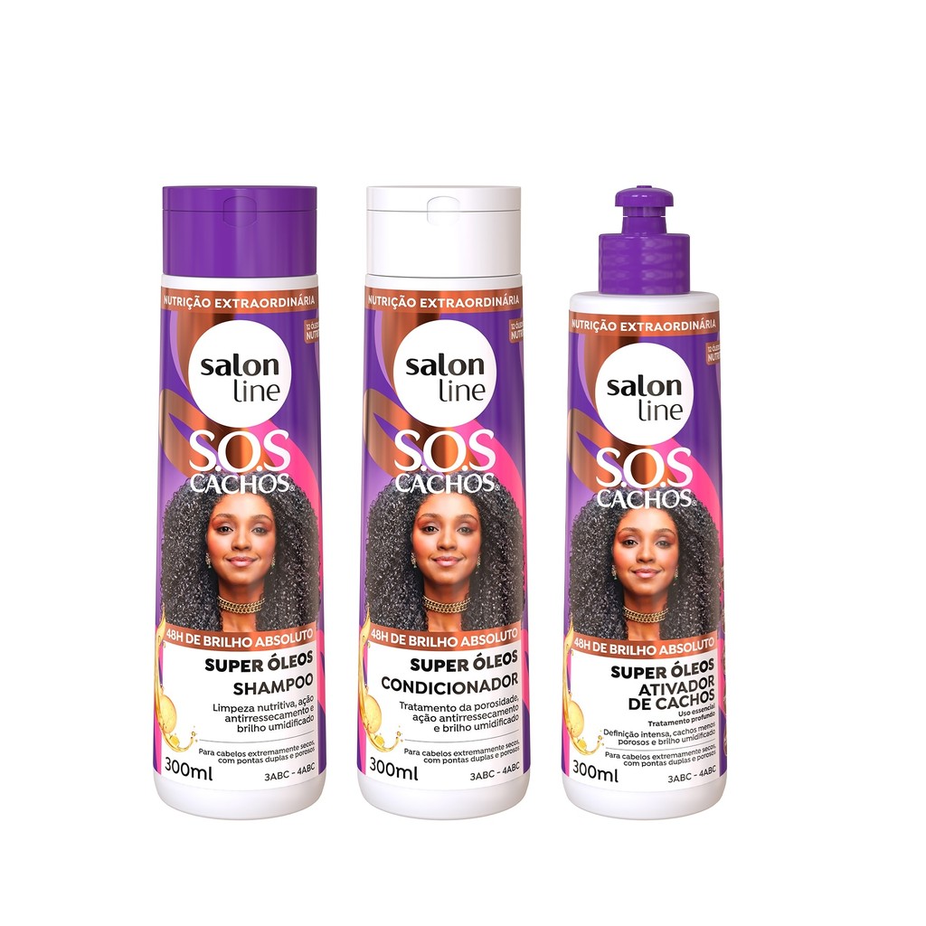 Kit SOS Cachos Super Óleos com Shampoo + Condicionador e Ativador de Cachos Salon Line