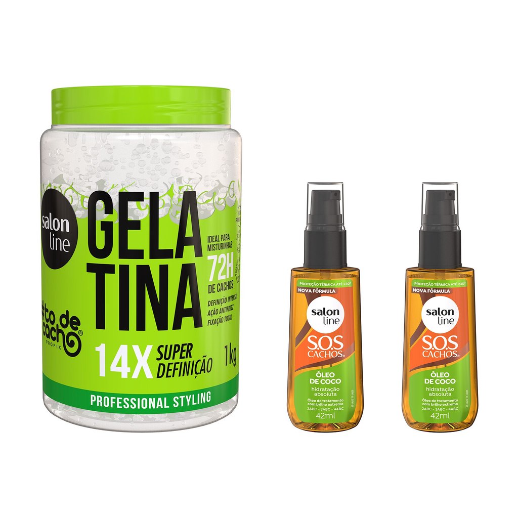 Kit Gelatina #todecacho Super Definição + 2 Óleos SOS Cachos Óleo de Coco