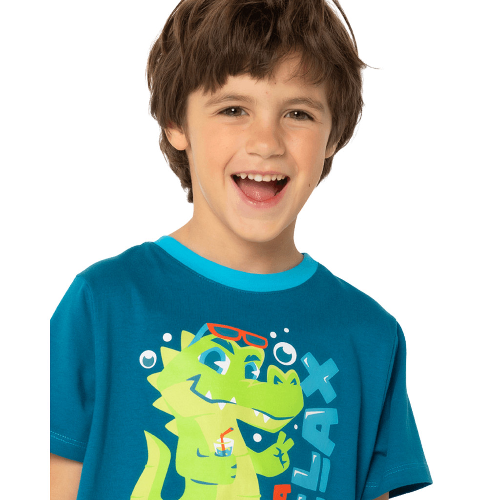 Pijama Manga Curta Algodão Menino Infantil Confortavel Jacaré Jaca Relax - PUKET