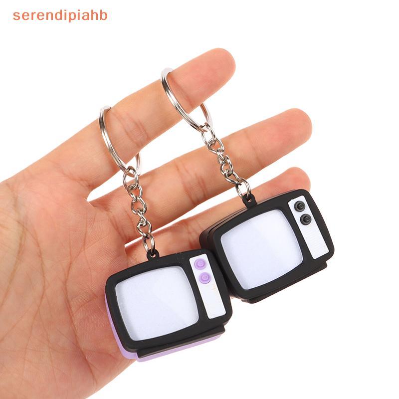 [serendipiahb] Conjunto De TV Vintage Chaveiro Simulação LED Som Modelo Criativo Televisão Porta-Chaves Bolsa Pingente D