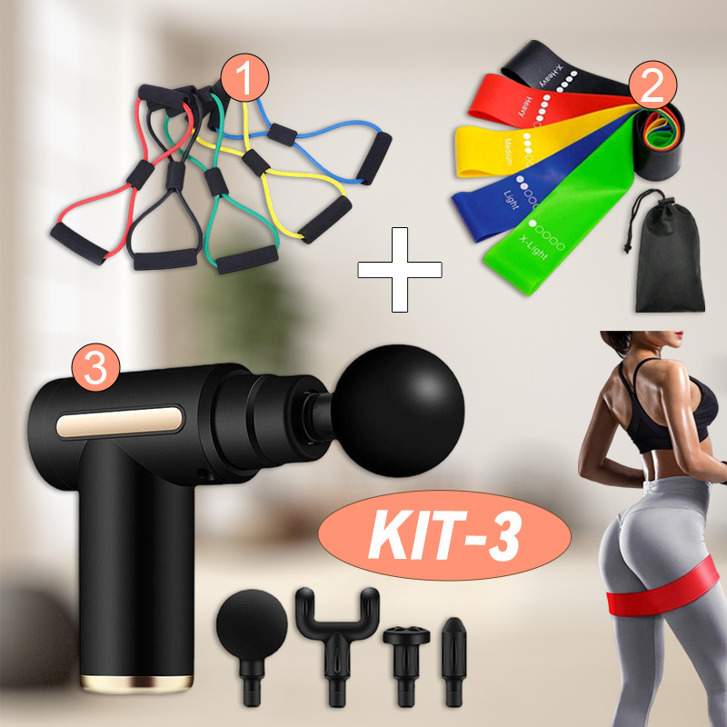 Conjunto de 5 peças de faixa elástica de treinamento + extensor elástico para exercícios + massageador elétrico em Oferta na Shopee