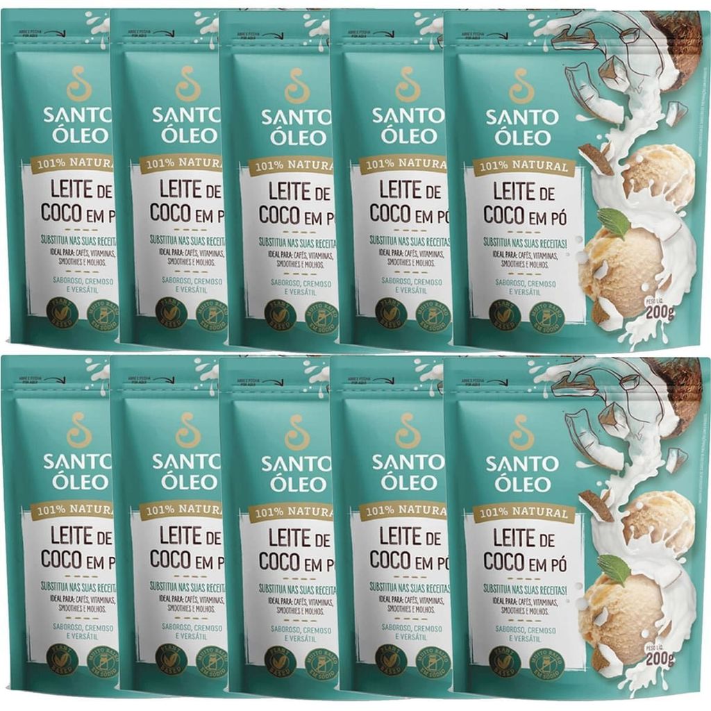 Kit 10X Leite De Coco em Pó - 200g - Santo Óleo