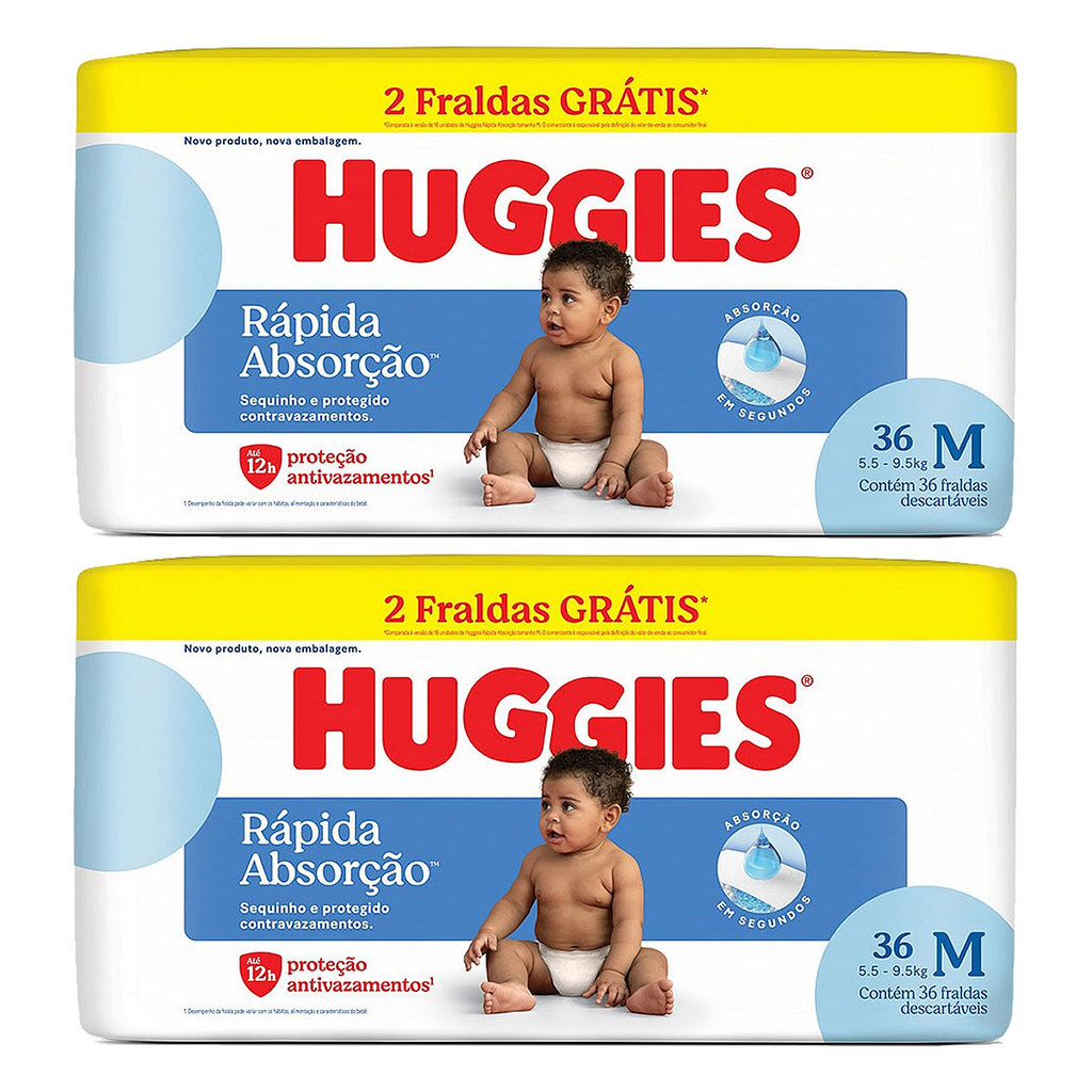 Kit 2 Fralda Infantil Huggies Meguinha Tamanho M 36 Und em Oferta na Shopee