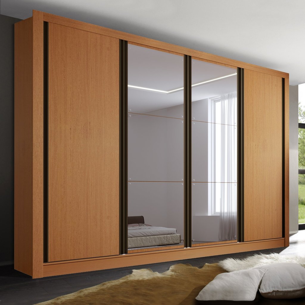 Guarda Roupa Casal Premium Zara 279,3cm com Espelho 4 Portas 4 Gavetas Espresso Móveis     Carvalho em Oferta na Shopee