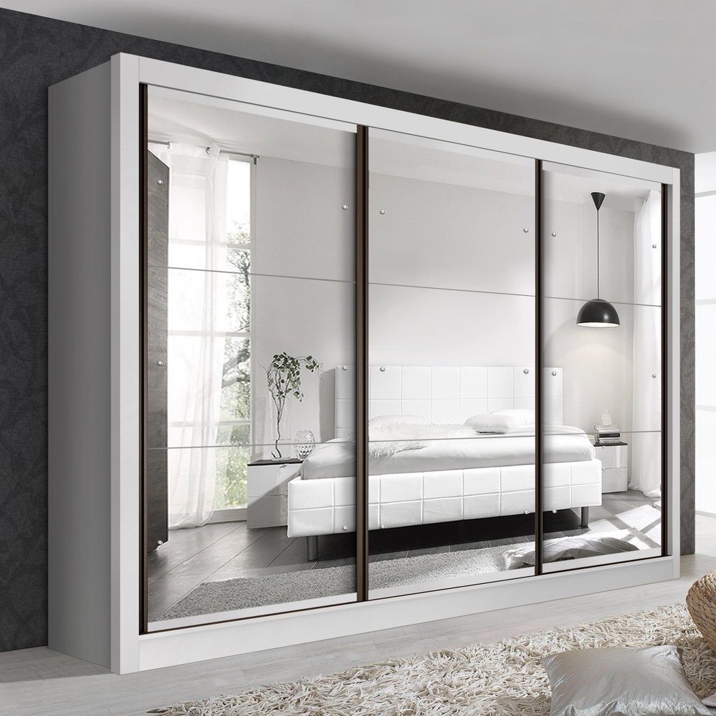 Guarda Roupa Casal Premium Lux 242cm com Espelho 3 Portas 6 Gavetas Espresso Móveis     Branco em Oferta na Shopee