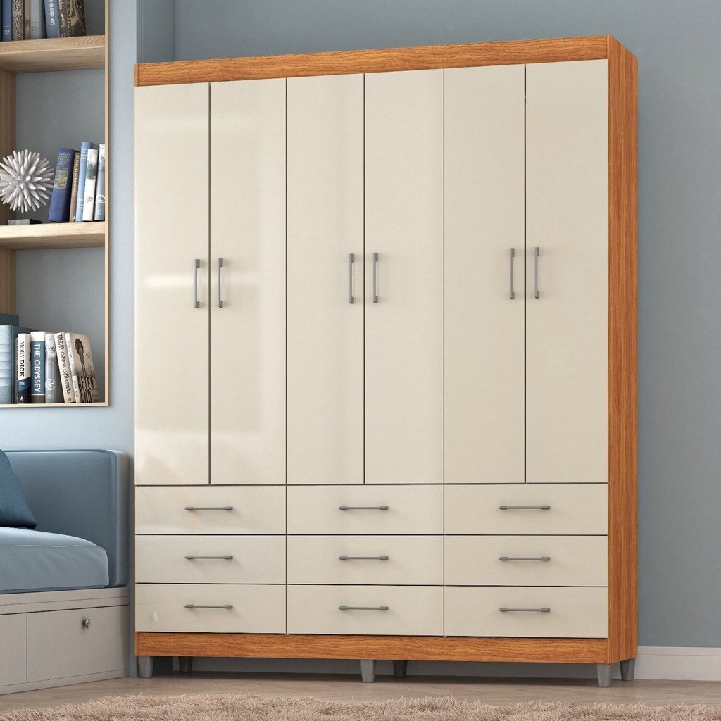 Guarda-roupa Paraty 6 Portas 9 Gavetas Cinamomo/Off White em Oferta na Shopee
