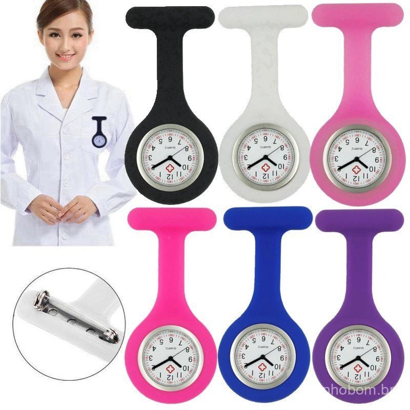 Relógio Silicone Unissex Profissional Saúde - Lapela Colorido para Médicos e Enfermagem