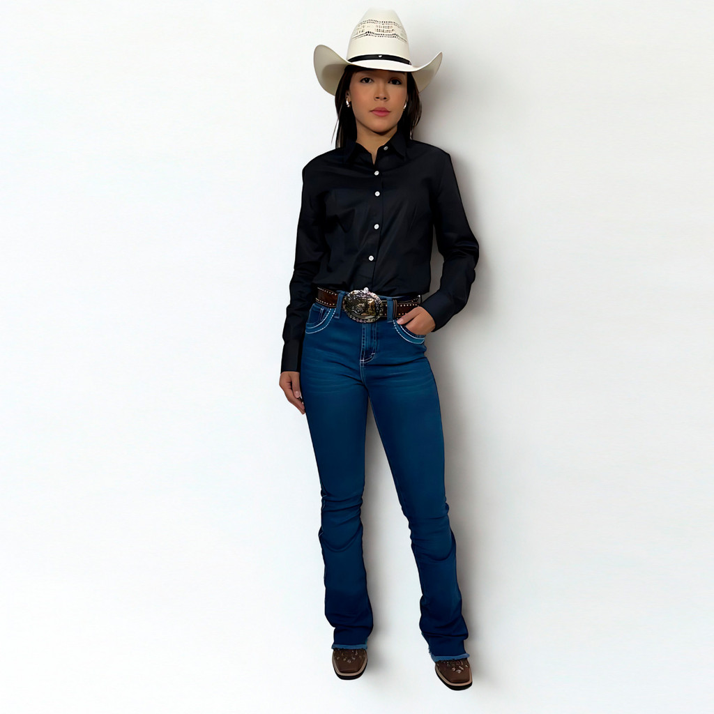 Calça Country Feminina Bordada Navajo  Flare  Cintura  Alta