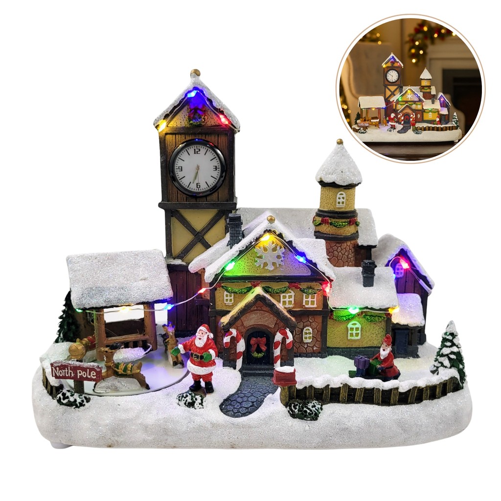 Vila Natalina Luz Movimento Casa Cenário Natal Relógio