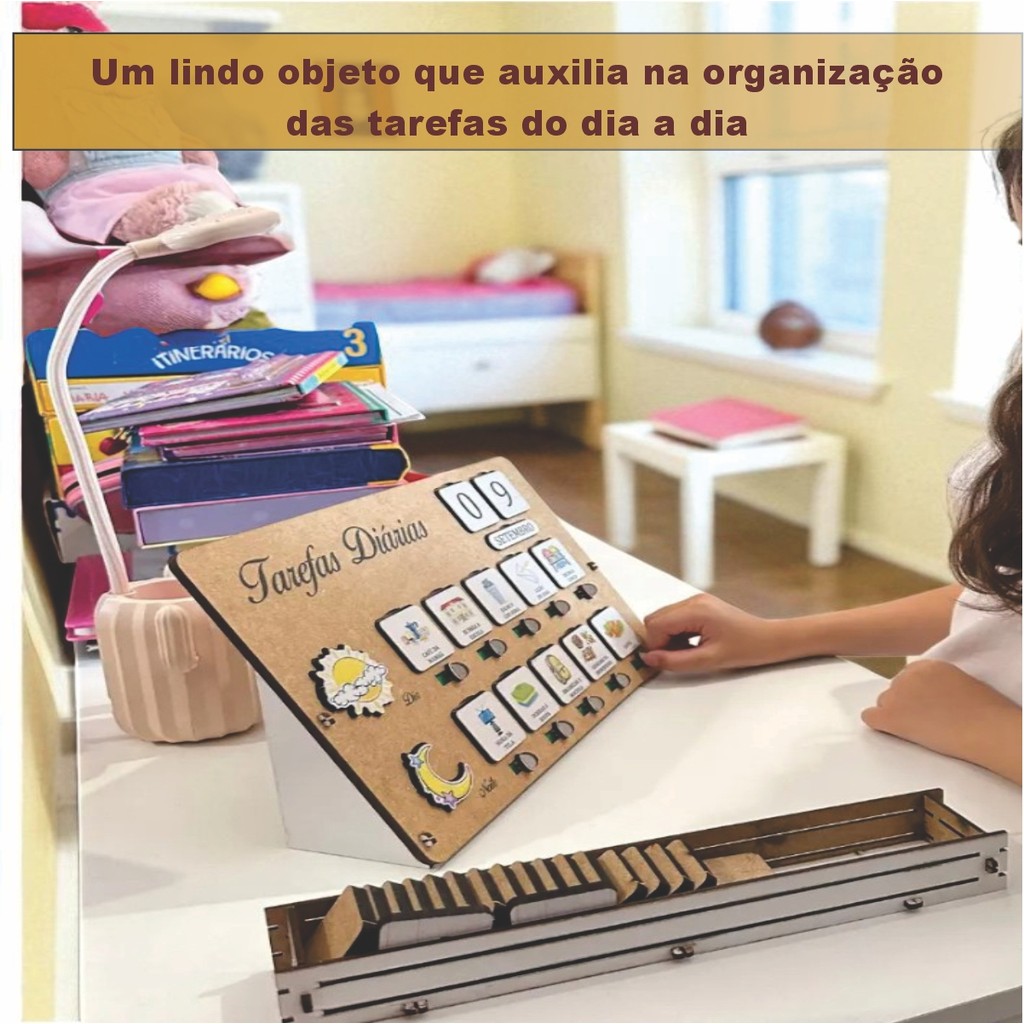 Quadro rotina infantil educativo tarefas organizadora lúdica