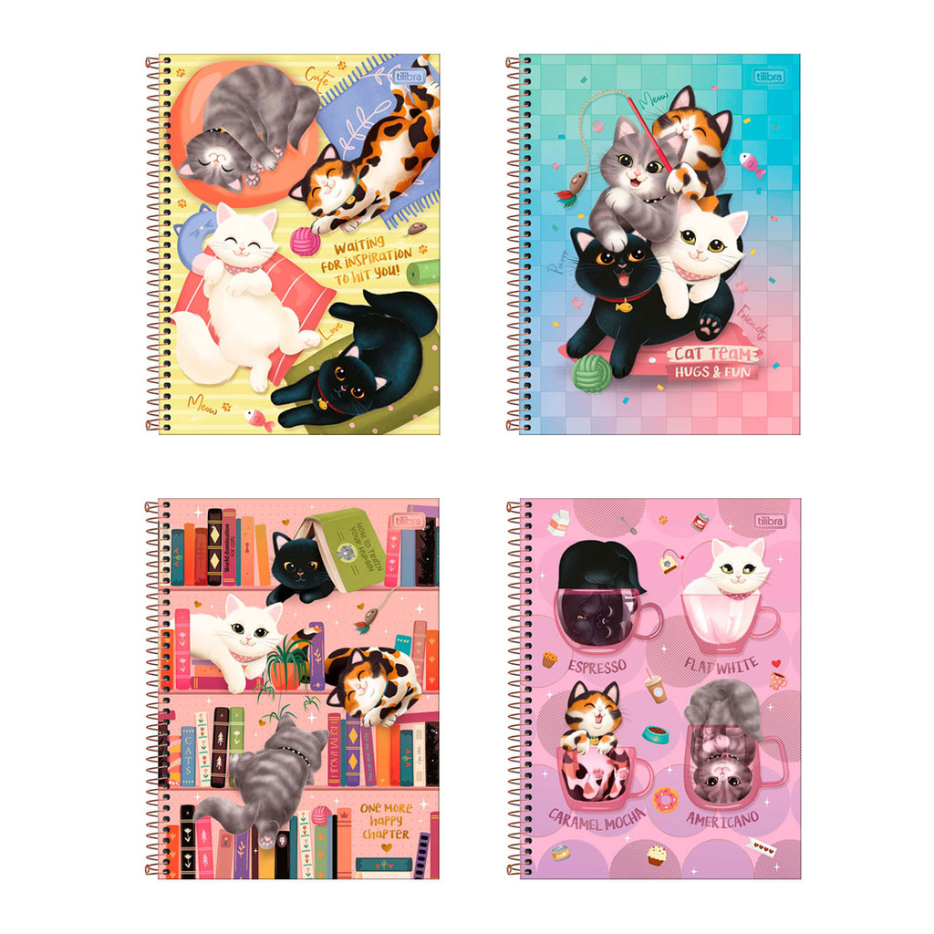Caderno espiral capa dura universitário 10x1 160 folhas Purrfect Cats Tilibra