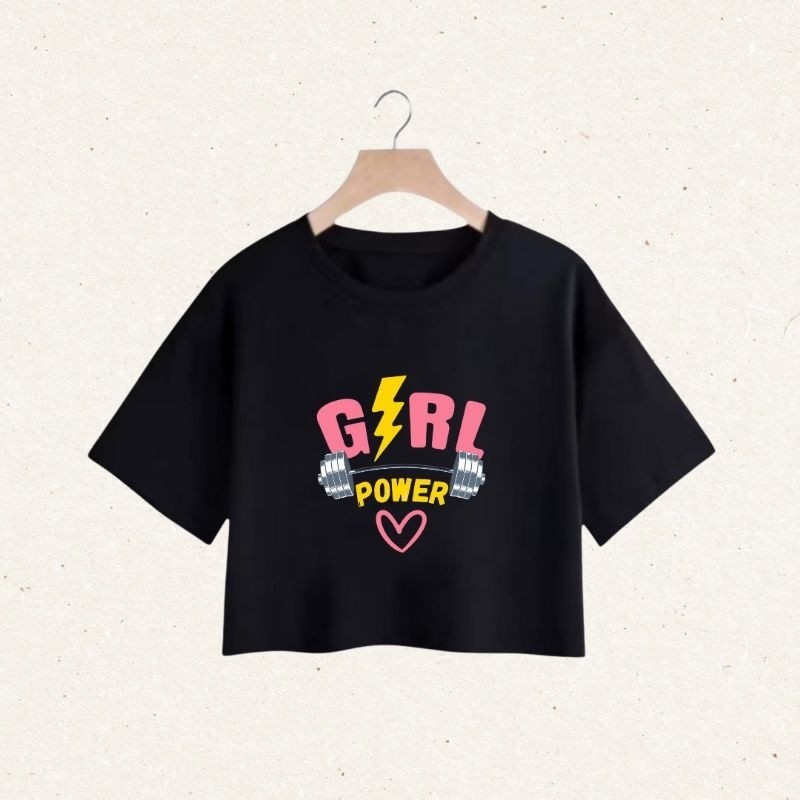 Cropped Feminino Blusinha Academia Estampada Girl Power Algodão Tecido Confortável
