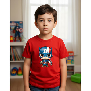 Camiseta Infantil Boneco Capitão America Desenho Marvel