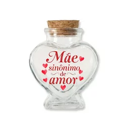 Potinho de Vidro Coração de Dia das Mães com Rolha 70ml - 6cm x 7cm - 1 unidade - Rizzo