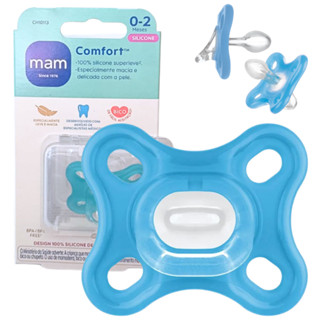 Chupeta MAM Comfort 0-2 Meses 100% Silicone Ultra Leve Neutra Azul Com Estojo em Oferta na Shopee