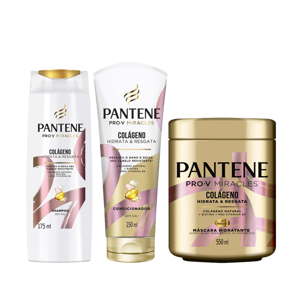 KIT PANTENE COLÁGENO SH 150ML + COND 175ML + MÁSC 550ML em Oferta na Shopee
