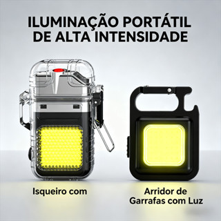 Kit 2 em 1Abridor de garrafas + isqueiro à prova d'água multifuncional portátil com iluminação LED recarregável em Oferta na Shopee