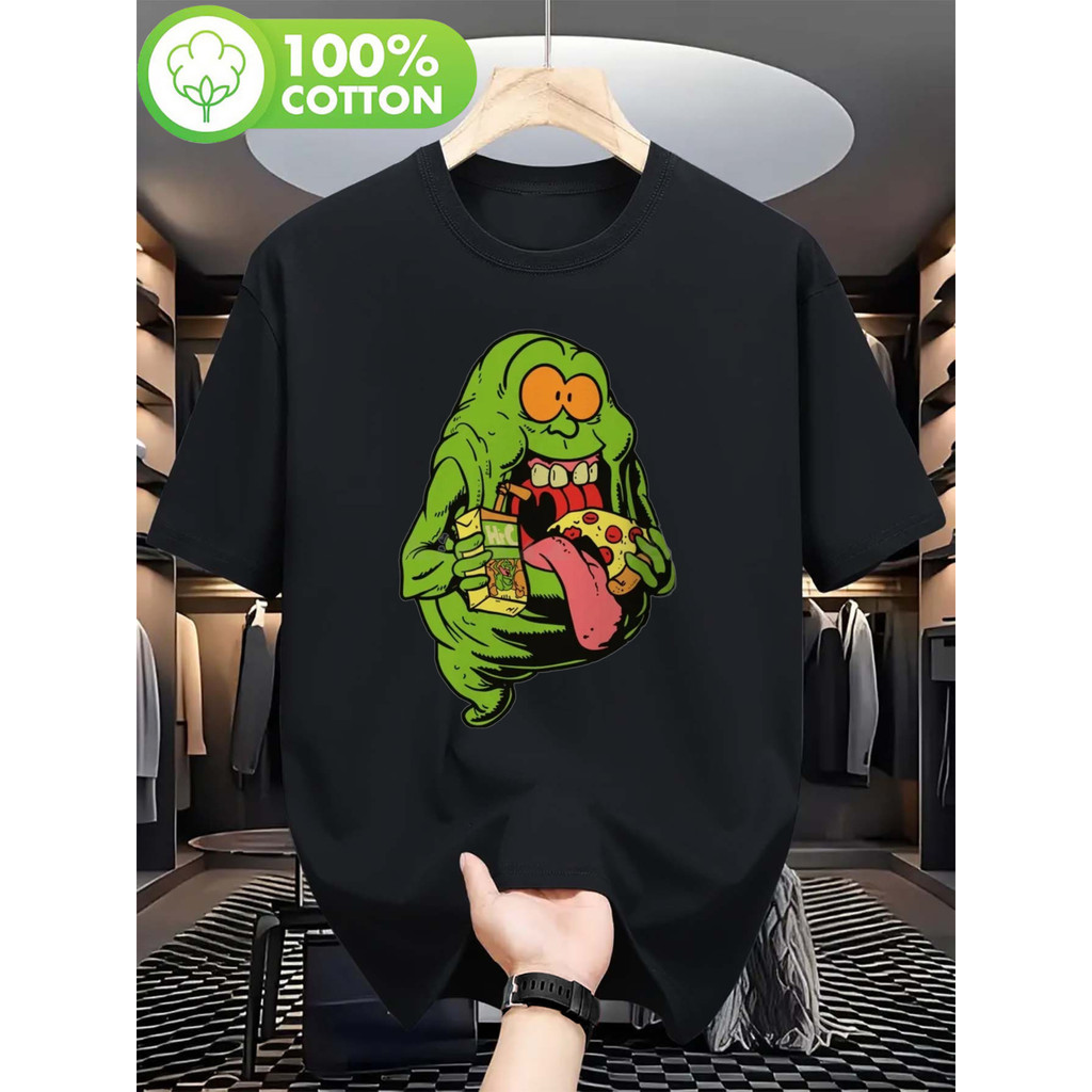 Camiseta Masculina Ghostbusters Caça Fantasmas Pizza Lanches Retrô Divertida Confortável Estilosa Moda