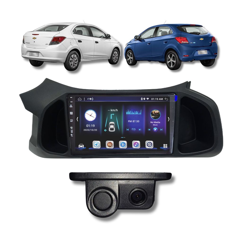 Kit Multimídia 9" Android com Câmera de Ré Chevrolet Onix 2013>2019 Joy 2019 Prisma G2 2013>2019