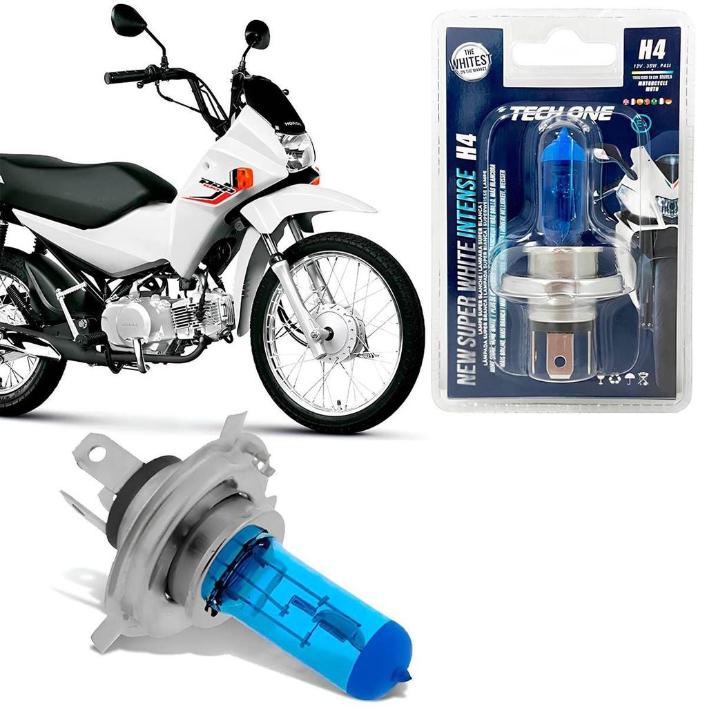 Lâmpada Moto H4 Super Branca 8500k 35W 12V Pop 110 até 2026 em Oferta na Shopee