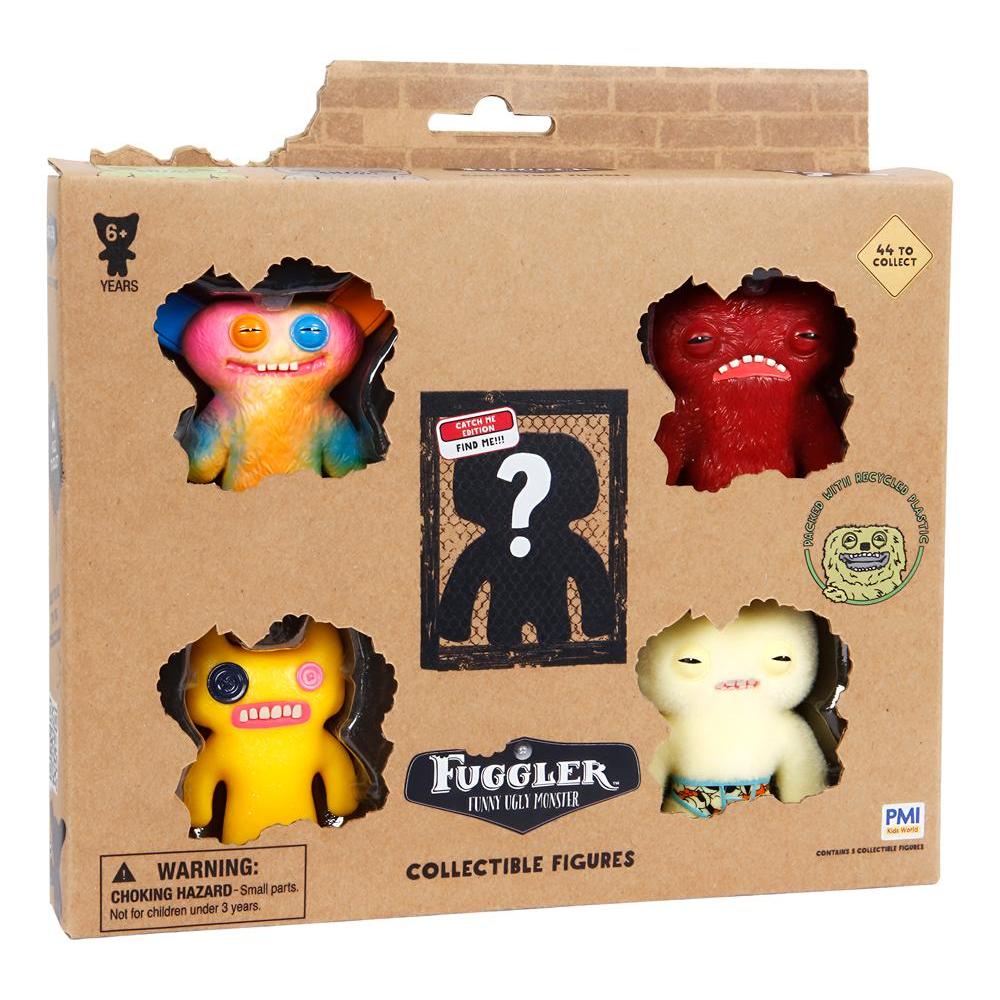 Kit com 5 Mini Bonecos Fuggler 6cm Bege, Amarelo, Tie-Dye e Vermelho