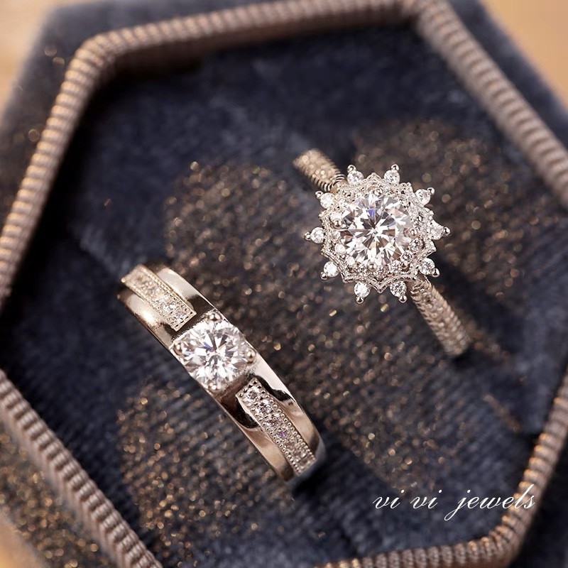 Simulação Moissanite anel um quilate casamento proposta especial noivado boca ao vivo falso anel de diamante um par ader