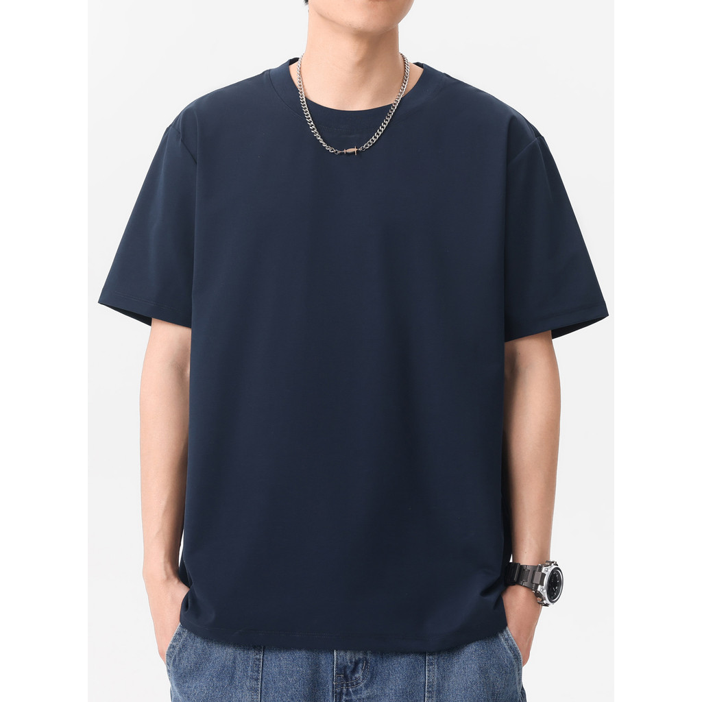 Verão estilo fino puro algodão casal em torno do pescoço de manga curta camiseta 2026 novo estilo meninos cor sólida Str