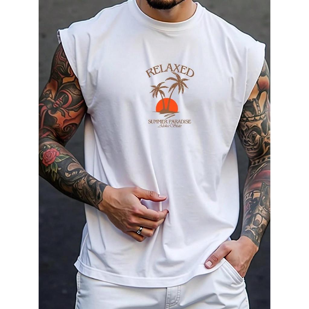 Camisa Regata Estampada Relaxed Coqueiros Praia Verão Academia Oversized Camiseta Premium