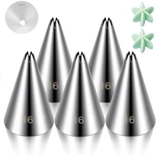 5 Peças de Bicos para Decoração de Bolos # 16, Bicos de Confeitar em Forma de Estrela Aberta, Bicos de Confeitar Sem Cos