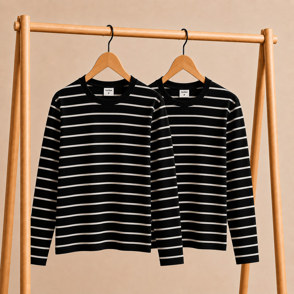 Kit 2 Blusas Manga Longa Feminina Listrada Básica Rovitex