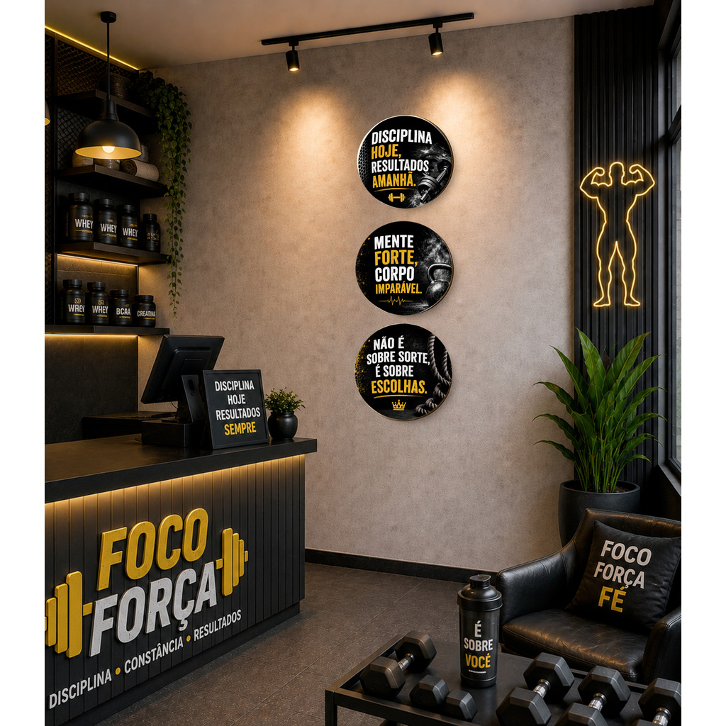 Trio de Quadros Academia para Espaço Fitness Moderno