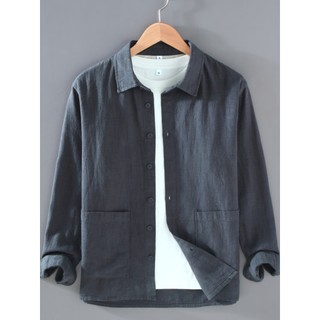Camisa masculina de lapela de linho de cor sólida jaqueta de tecido de linho de algodão Retro Casual Ramie Cardigan jaqu